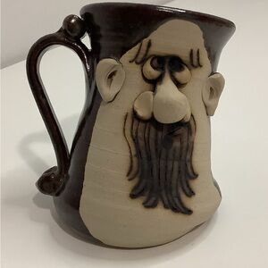 Vintage Peter Petrie lopsided Man Face Pottery Mug , 1970s